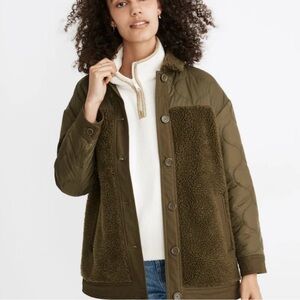 Madewell Olive Teddy Jacket with Quilted Design